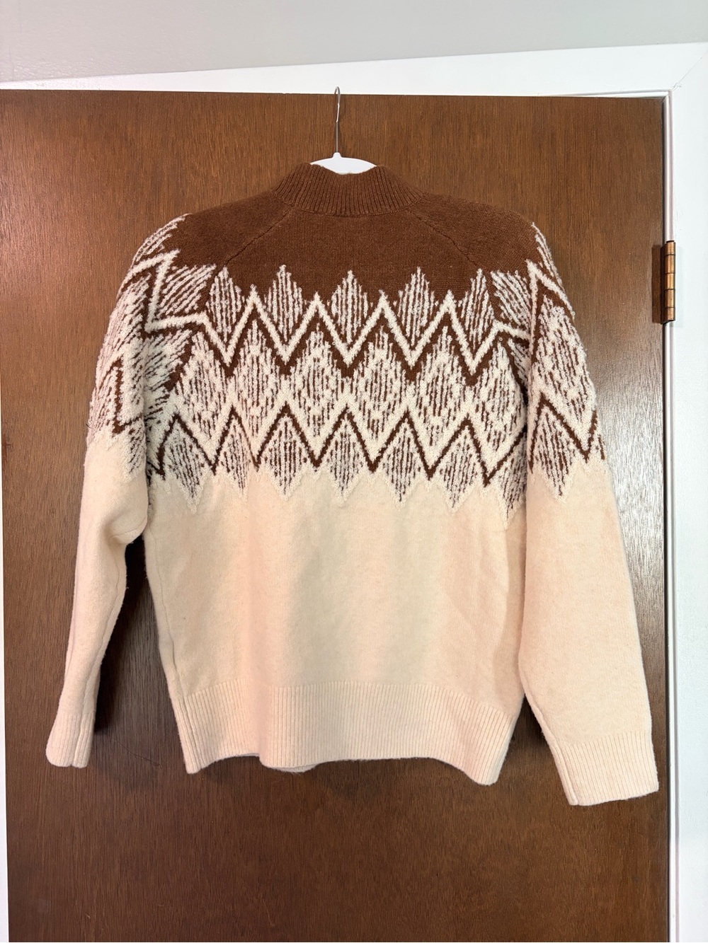 Varley Brown and Cream Geometric Yoke Crewneck Sweater